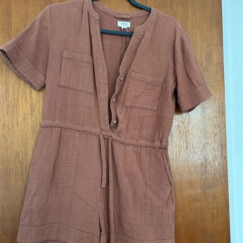 Upwest Warm Brown Button-Front Romper